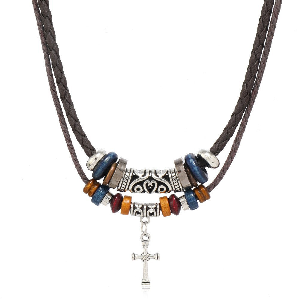 Wholesale retro butterfly alloy multi-layer wooden beads knotted hand-woven necklace jewelry